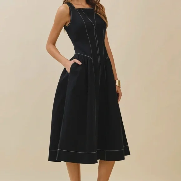TCEC Black Midi Dress with White Stitching - Picture 3 of 5